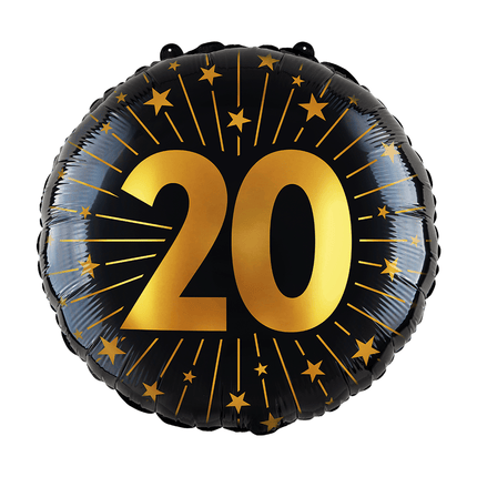 20 Jaar Helium Ballon Zwart Goud Leeg 45cm van WeFiesta koop je bij Partywinkel