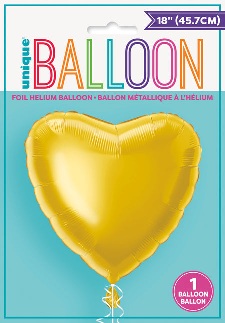 Globo dorado clásico en forma de corazón 18" , en paquete