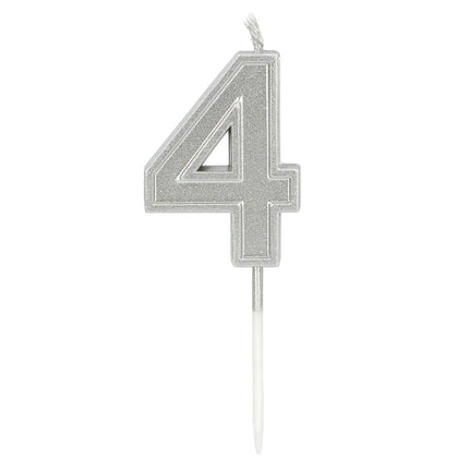 Vela Elegant «4» plateada con palito (3 x 4,2 x 0,7 cm)