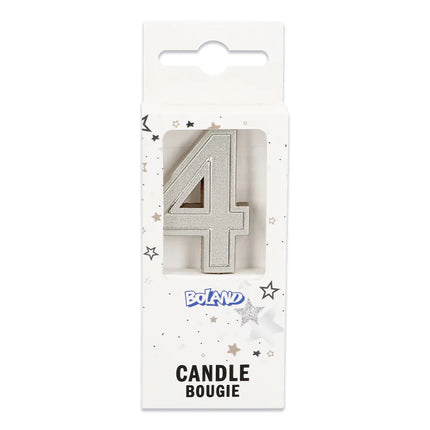 Vela Elegant «4» plateada con palito (3 x 4,2 x 0,7 cm)