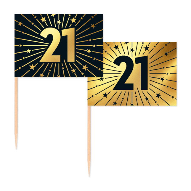 21 Jaar Cocktailprikkers Goud Zwart 50st van WeFiesta koop je bij Partywinkel