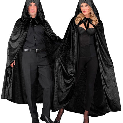 CAPA DE TERCIOPELO NEGRO CON CAPUCHA 140 CM
