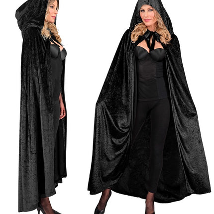 CAPA DE TERCIOPELO NEGRO CON CAPUCHA 140 CM