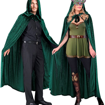 Capa De Terciopelo Verde Con Capucha 140cm
