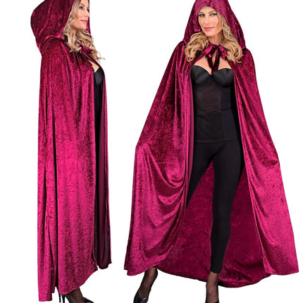 CAPA DE TERCIOPELO BURDEOS CON CAPUCHA 140 CM