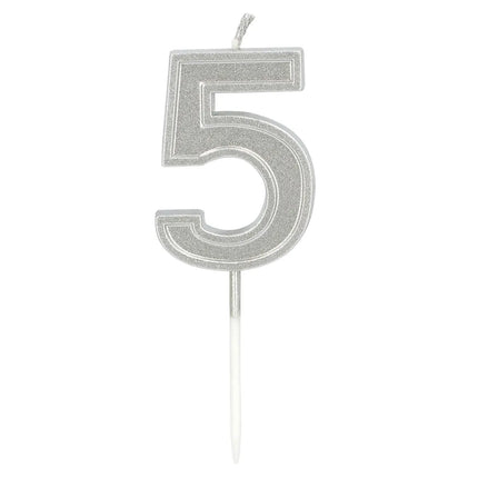 Vela Elegant «5» plateada con palito (3 x 4,2 x 0,7 cm)