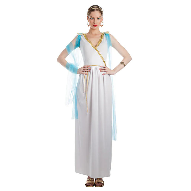 Vestido de diosa griega azul y blanco Aretha