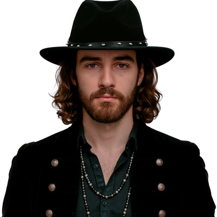 Sombrero vaquero de fieltro negro con tachuelas, para adultos