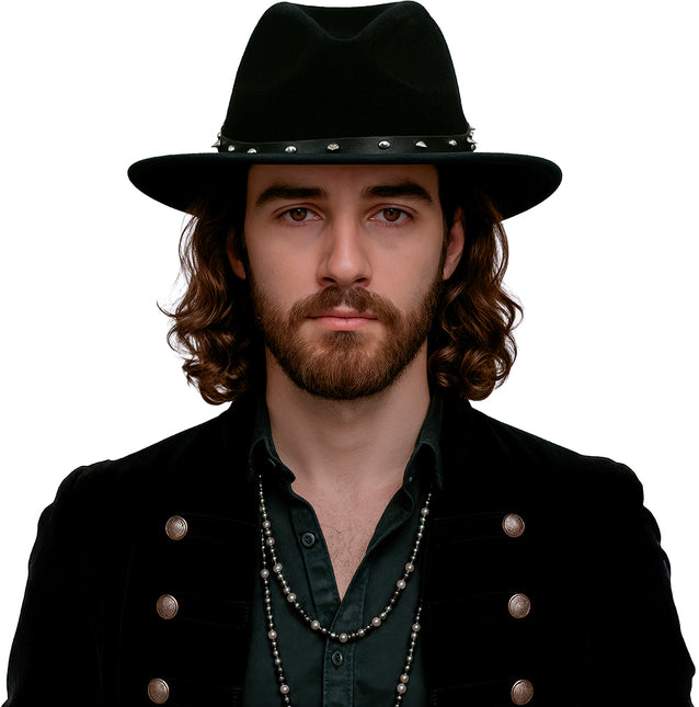 Sombrero vaquero de fieltro negro con tachuelas, para adultos