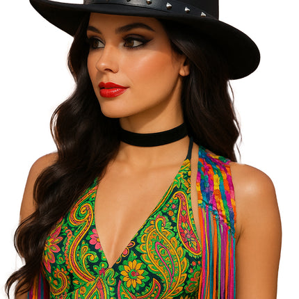 Sombrero vaquero de fieltro negro con tachuelas, para adultos
