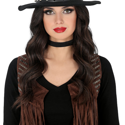 Sombrero vaquero de fieltro negro con tachuelas, para adultos