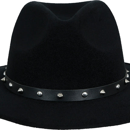 Sombrero vaquero de fieltro negro con tachuelas, para adultos