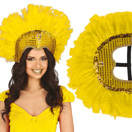 Tocado de plumas amarillo