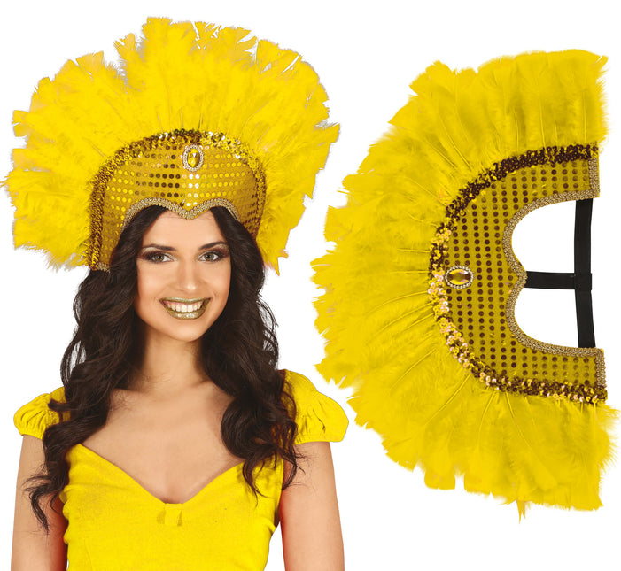 Tocado de plumas amarillo