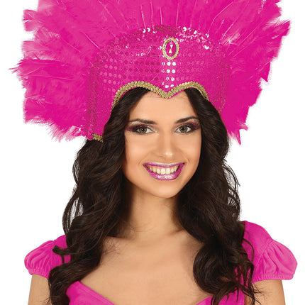 Tocado de plumas fucsia