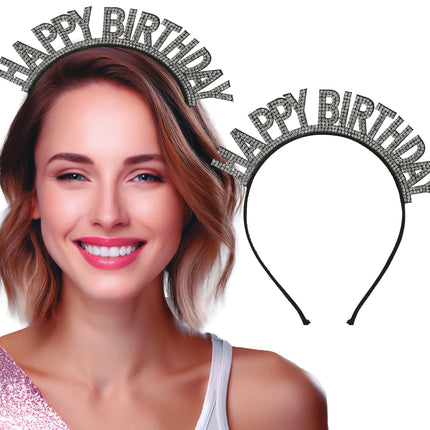 Diadema Feliz Cumpleaños Negro Plata