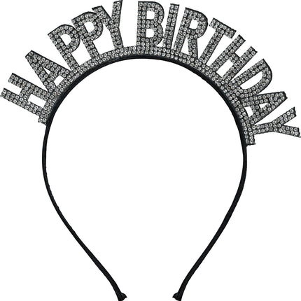 Diadema Feliz Cumpleaños Negro Plata