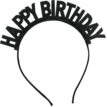 Diadema Feliz Cumpleaños Negro Plata