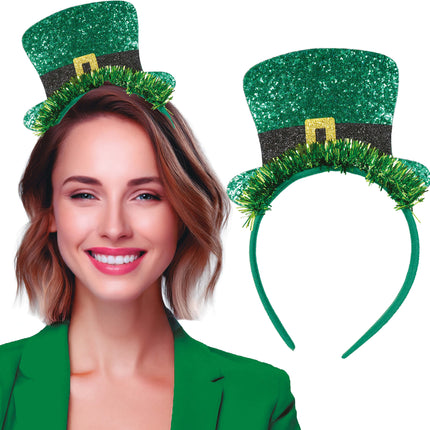 Diadema del Día de San Patricio con purpurina para el sombrero