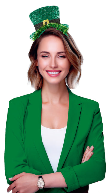 Diadema del Día de San Patricio con purpurina para el sombrero