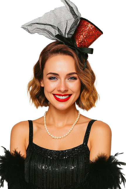 Sombrero Cubo Rojo Negro Purpurina