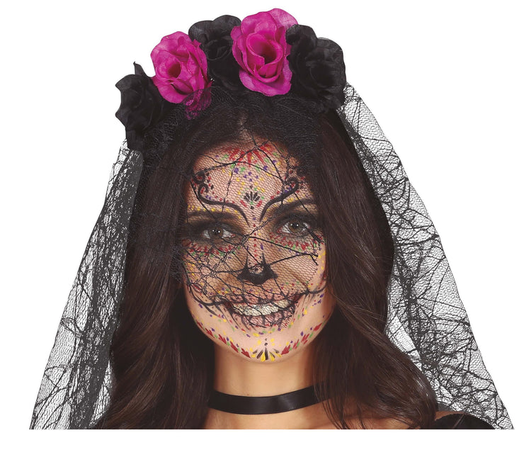 Diadema Púrpura Negra Con Velo