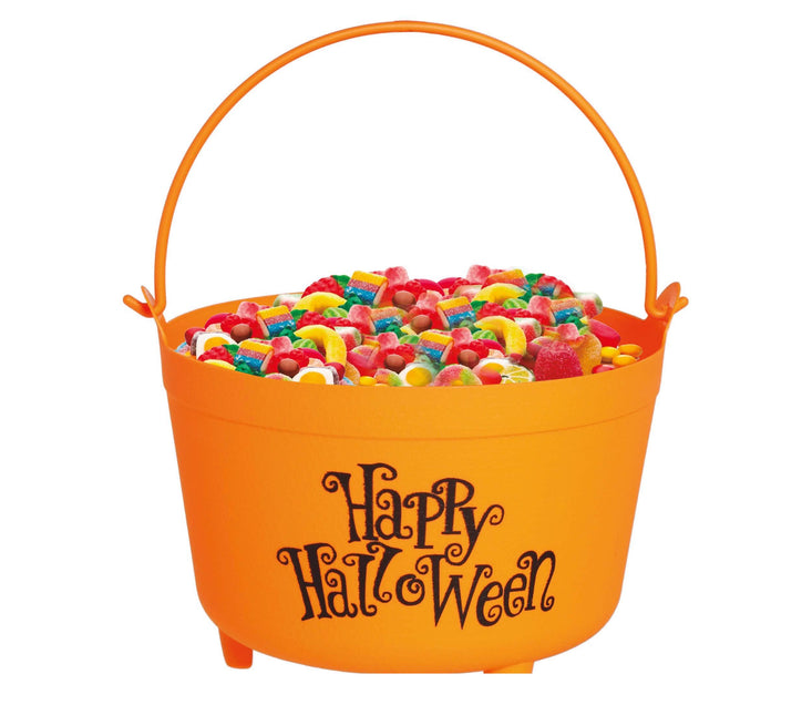 Cubo de caramelos naranja Happy Halloween 30cm