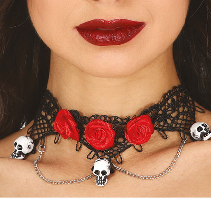 Halloween Collar Cabeza de Muerte Rosas