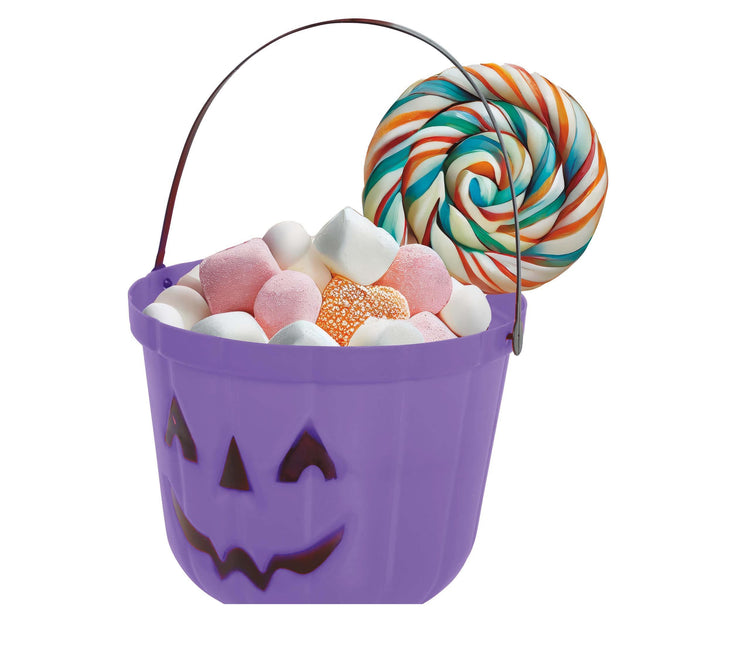Cubo de caramelos de Halloween morado Calabaza 20cm