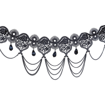 Collar Negro Encaje Y Piedras