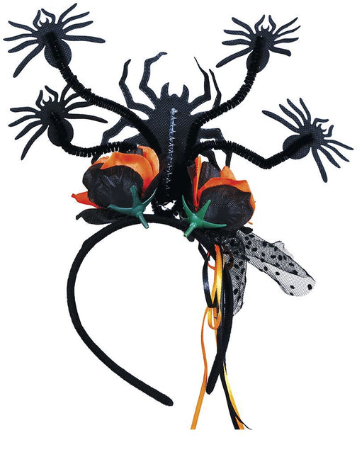 Diadema de Halloween Arañas y Flores