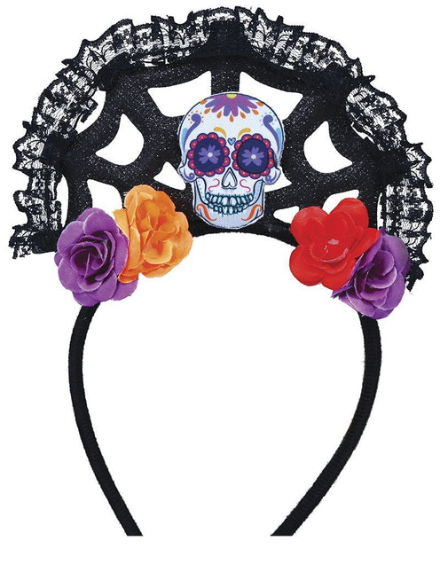 Diadema Día De Los Muertos Flores y Calavera