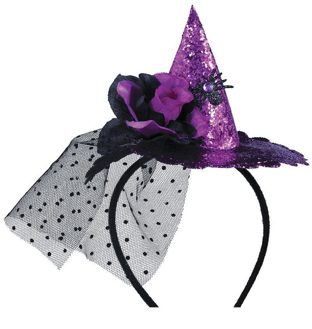 Diadema de Halloween Morada Mini Sombrero de Bruja
