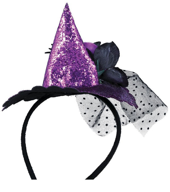 Diadema de Halloween Morada Mini Sombrero de Bruja