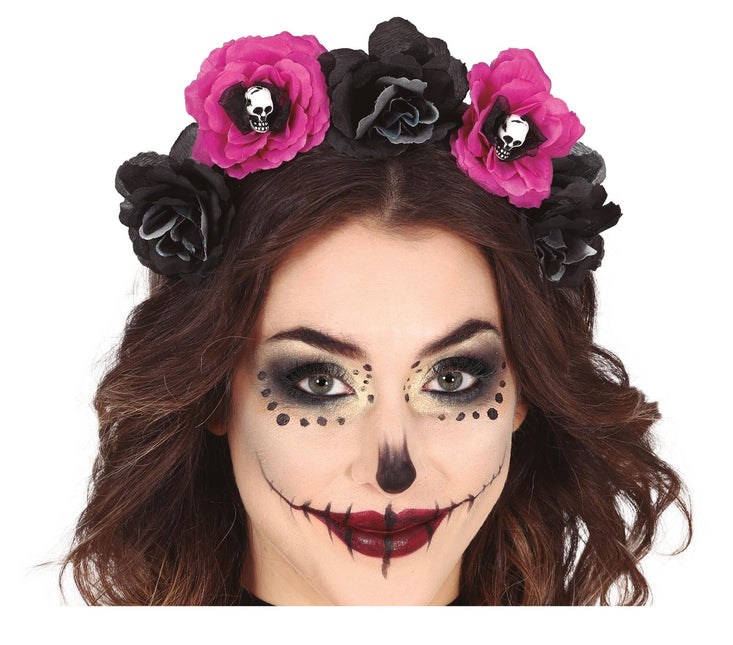 Diadema Halloween Flores Negro Morado
