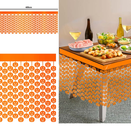 Falda de Mesa Naranja Halloween Calaveras 4m