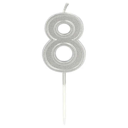 Vela Elegant «8» plateada con pincho (3 x 4,2 x 0,7 cm)