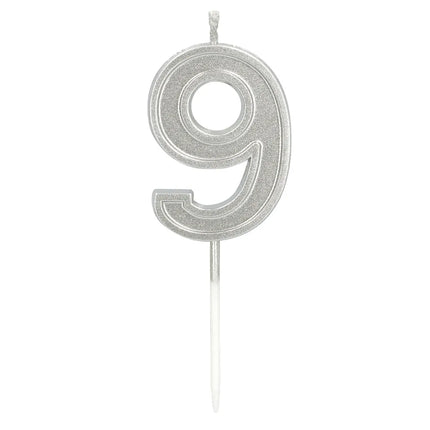 Vela Elegant «9» plateada con palito (3 x 4,2 x 0,7 cm)