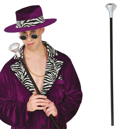 Bastón Plata Negra Pomo Diamante 85cm