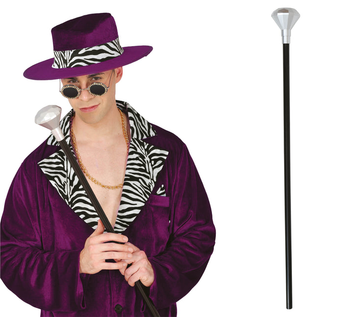 Bastón Plata Negra Pomo Diamante 85cm