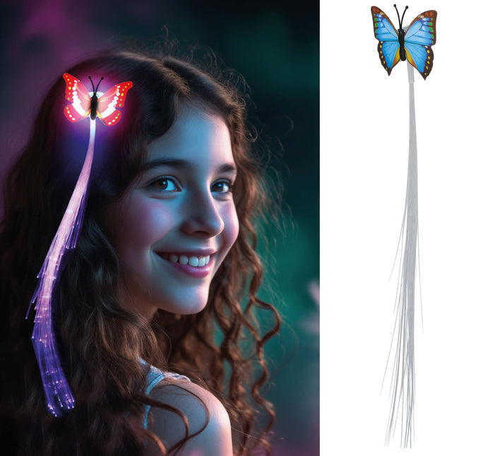 33 cm fibra óptica, led, mechón con mariposa