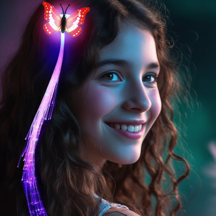 33 cm fibra óptica, led, mechón con mariposa