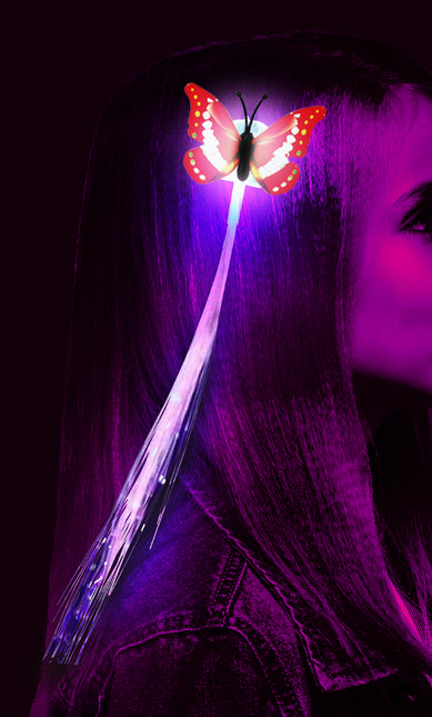33 cm fibra óptica, led, mechón con mariposa