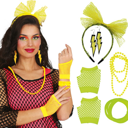 Neon 80S Juego de accesorios Amarillo 5 piezas