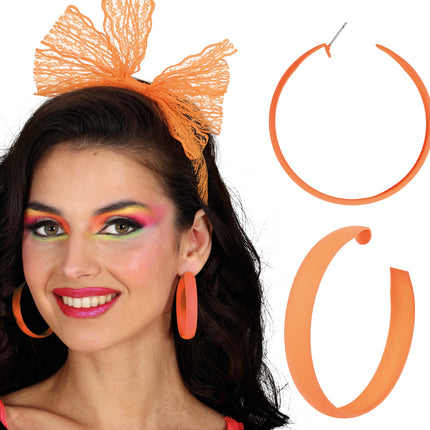 Pendientes de aro de neón naranja