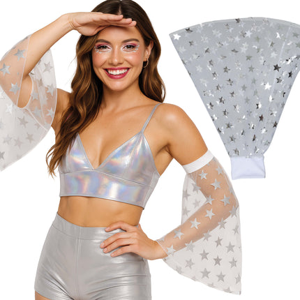 Disco 70S Mangas Mariposa Estrellas Plateadas