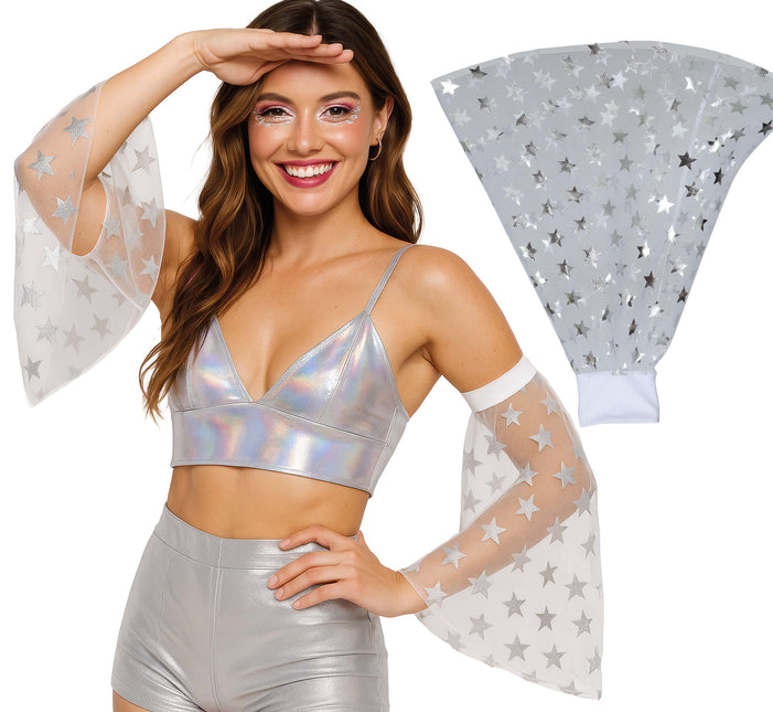 Disco 70S Mangas Mariposa Estrellas Plateadas