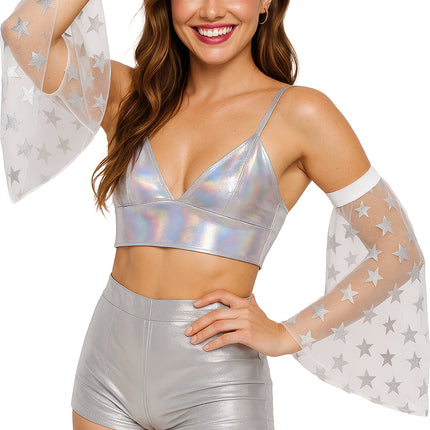 Disco 70S Mangas Mariposa Estrellas Plateadas