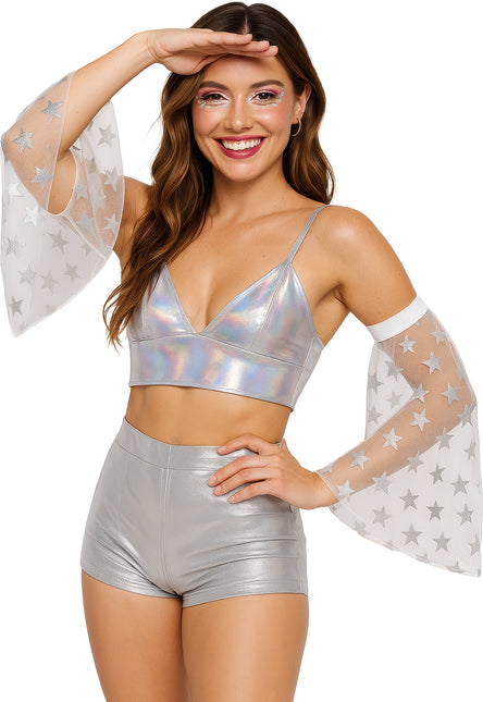 Disco 70S Mangas Mariposa Estrellas Plateadas