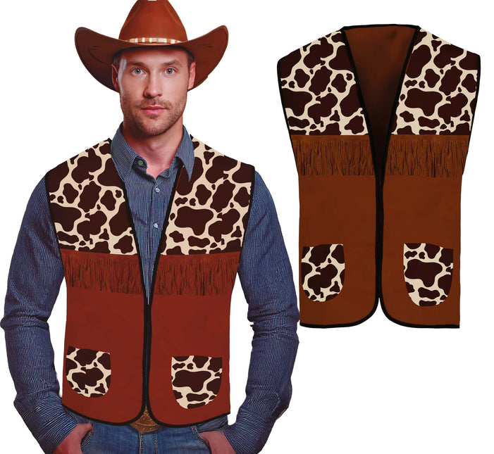 Chaleco Vaquero Marrón Estampado Vaca Hombre